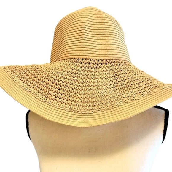 J. Crew Hat Tan Straw Wide Brim Floppy Textured Beach Summer Sun  One Size - Picture 1 of 14